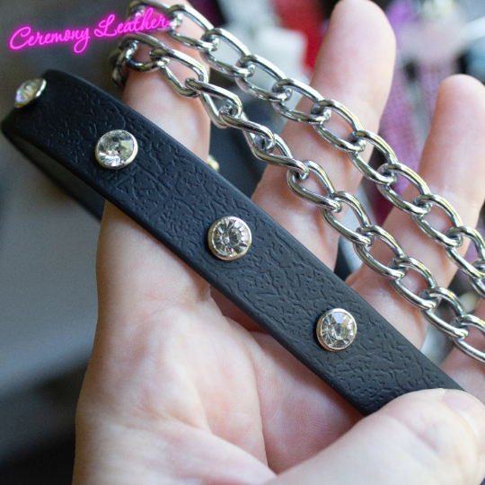 Black Vegan Lead / Leash with Clear Crystals